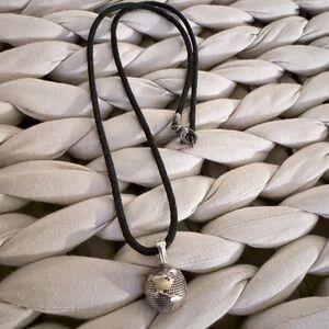 David Yurman 18K and Sterling Silver Globe Pendant Necklace with Black Cord